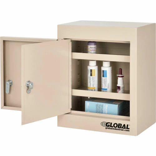 New ๐ Global Industrial Small Narcotics Cabinet, Double Door/Double Lock, 12"W x 8"D x 15"H, Beige ๐