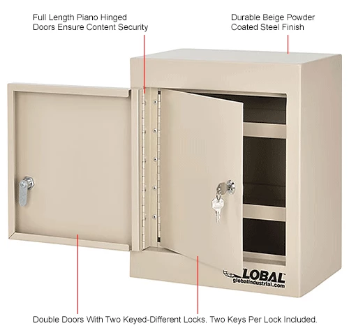 New ๐ Global Industrial Small Narcotics Cabinet, Double Door/Double Lock, 12"W x 8"D x 15"H, Beige ๐ - Image 16
