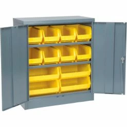 Coupon ✔️ Global Industrial Locking Storage Cabinet 36x18x42, 12 YL Stacking Bins, 2 Shelves Unassembled 😉