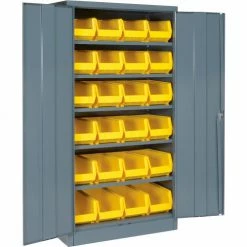 Discount ๐ Global Industrial Locking Storage Cabinet 36"W X 18"D X 72"H With 24 Yellow Stacking Bins and 6 Shelving Assembled ๐