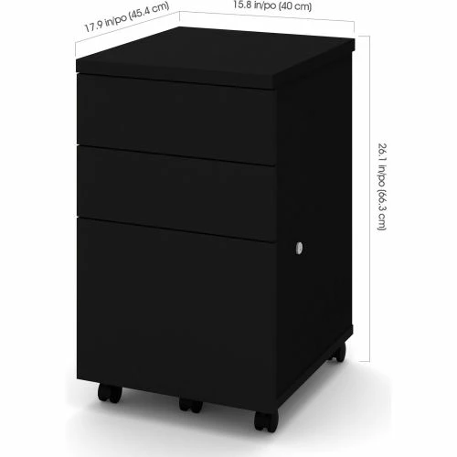 New ๐ Bestar® Mobile Pedestal 3 Drawer 15-13/16"W x 17-7/8"D x 26-3/16"H Black โ๏ธ - Image 2