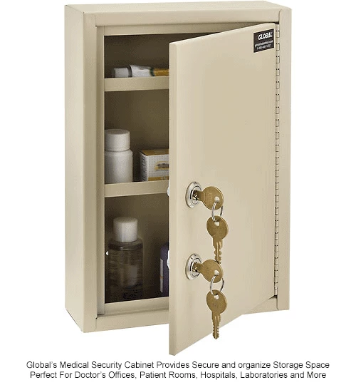 Brand new โ Global Industrial Medical Security Cabinet w/Double Key Locks, 8"W x 2-5/8"D x 12-1/8"H, Beige ๐ฅ - Image 14