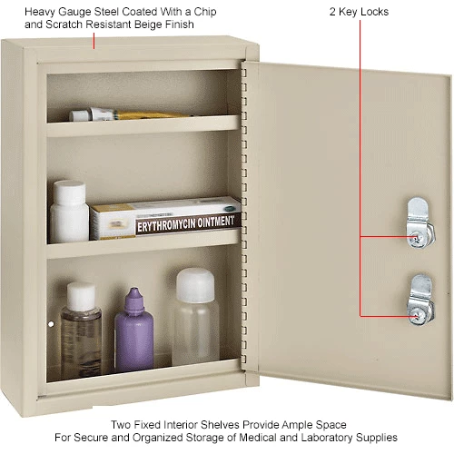 Brand new โ Global Industrial Medical Security Cabinet w/Double Key Locks, 8"W x 2-5/8"D x 12-1/8"H, Beige ๐ฅ - Image 15
