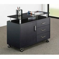 Budget 👏 Techni Mobili Deluxe Rolling Glass Top Storage Cabinet, 31-1/2"W x 16"D x 23-1/4"H, Graphite ⭐