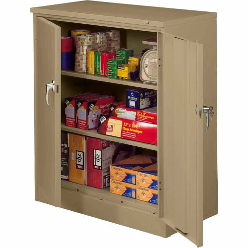 Discount 🎉 Tennsco Deluxe Counter Height Storage Cabinet 4218DLX-LGY - Welded 36"W x 18"D x 42"H Light Gray 🔔