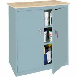 Discount ⌛ Steel Cabinets USA Counter High All-Welded Storage Cabinet W/Plastic Top, 36"Wx18"Dx42"H, Denim Blue ⌛