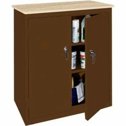 Outlet 👍 Steel Cabinets USA Counter High All-Welded Storage Cabinet W/Plastic Top, 36"Wx18"Dx42"H, Walnut ⭐