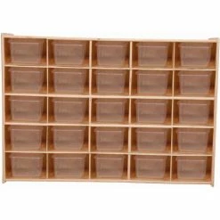 Cheapest 🔥 Wood Designs 25 Tray Cubby Storage, Unassembled w/Clear Trays, 46-3/4"W x 12"D x 33-7/8"H ✔️